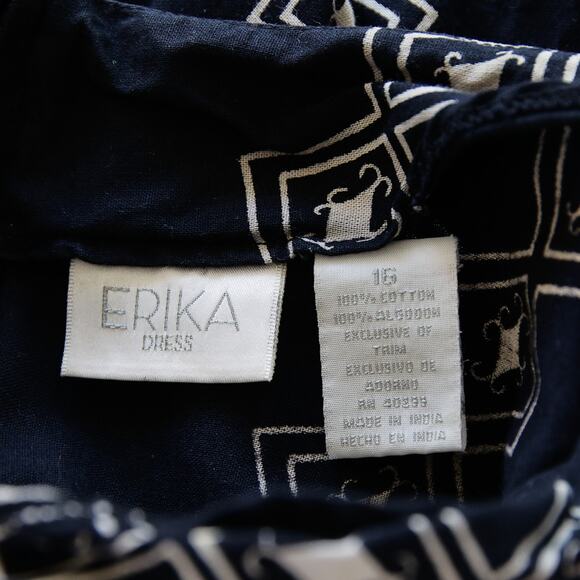 ERIKA Vintage Aztec Southwestern Cotton Cottage dress size 16 L - Picture 4 of 7